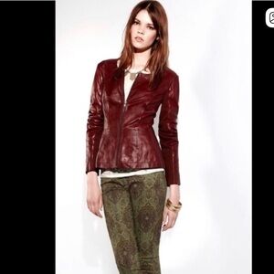 Hinge Leather Peplum Jacket in Deep Maroon Sz Medium